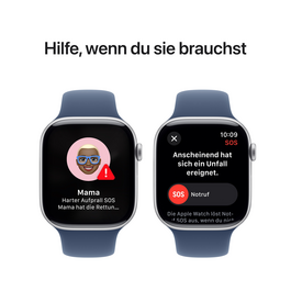 Apple Watch Series 10 GPS, Aluminium silber, 46mm mit Sportarmband, denim - M/L>