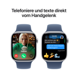 Apple Watch Series 10 GPS, Aluminium silber, 46mm mit Sportarmband, denim - M/L>