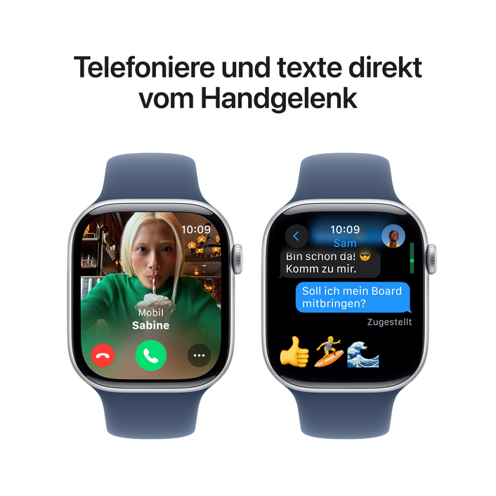 Apple Watch Series 10 GPS, Aluminium silber, 46mm mit Sportarmband, denim - M/L>