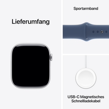 Apple Watch Series 10 GPS, Aluminium silber, 46mm mit Sportarmband, denim - M/L>