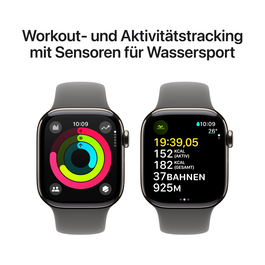 Apple Watch Series 10 GPS + Cellular, Titan natur, 42mm mit Sportarmband, steingrau - S/M&gt;