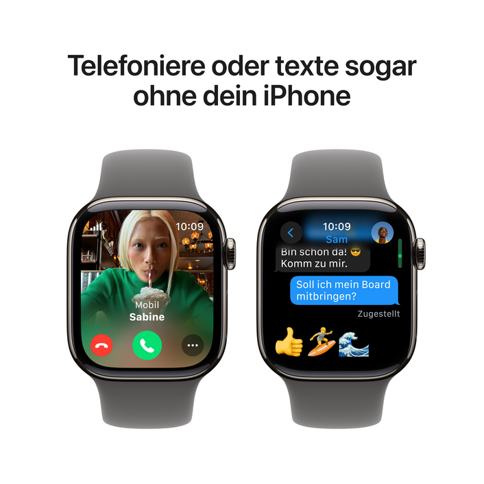 Apple Watch Series 10 GPS + Cellular, Titan natur, 42mm mit Sportarmband, steingrau - S/M&gt;