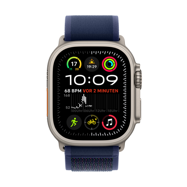 Apple Watch Ultra 2 GPS + Cellular, Titan natur, 49mm mit Trail-Armband, blau - S/M>