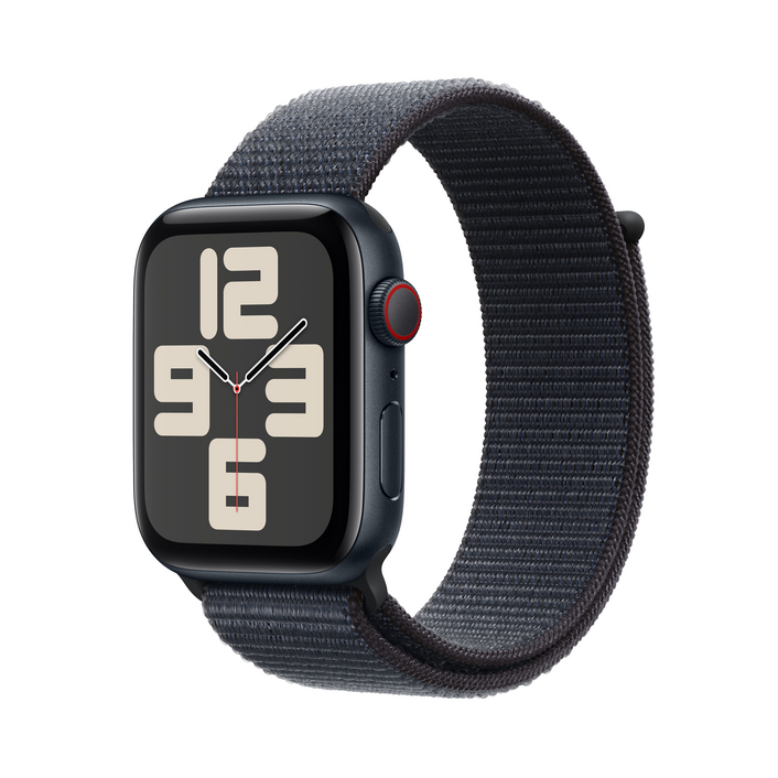 Apple Watch SE GPS + Cellular, Aluminium mitternacht, 44mm mit Sport Loop, tinte&gt;