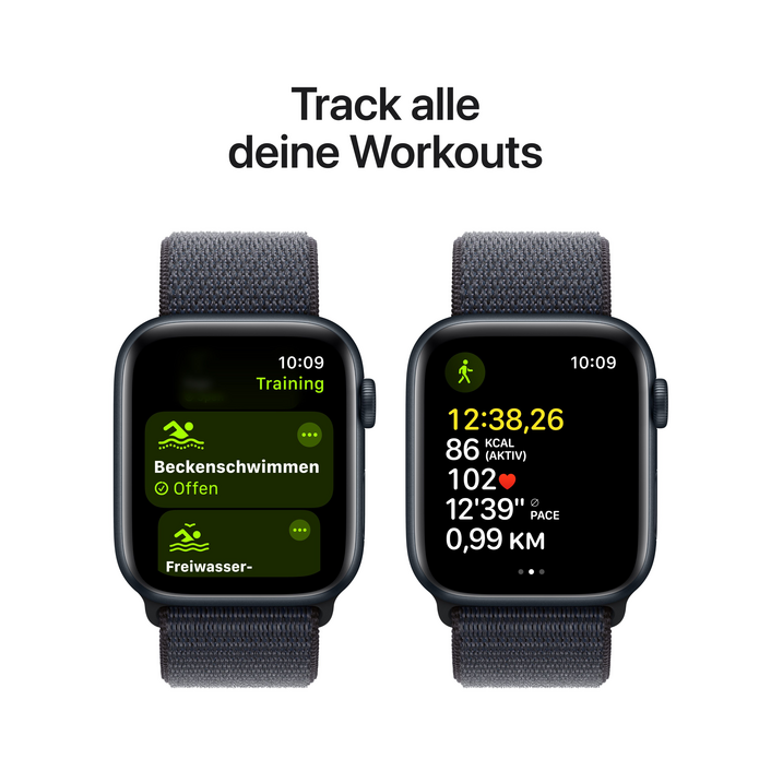 Apple Watch SE GPS + Cellular, Aluminium mitternacht, 44mm mit Sport Loop, tinte&gt;