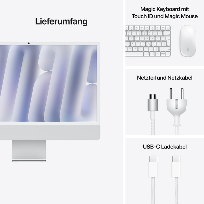 Sie sehen das Produktbild 09 von iMac 24" mit 4.5K Retina Display, M4 Chip 10-Core CPU und 10-Core GPU, 24GB, 512GB SSD, silber iMac 24" mit 4.5K Retina Display, M4 Chip 10-Core CPU und 10-Core GPU, 24GB, 512GB SSD, silber