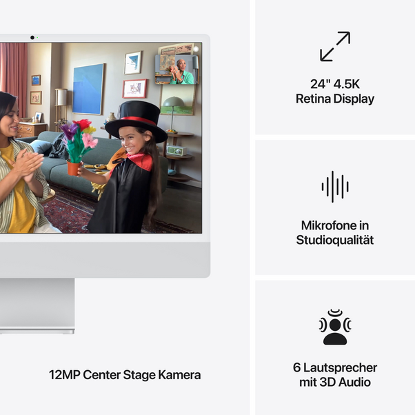 iMac 24" mit 4.5K Retina Display, M4 Chip 10-Core CPU und 10-Core GPU, 16GB, 512GB SSD, silber