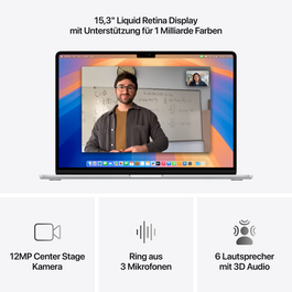 MacBook Air 15" mit M4 Chip, 10-Core CPU und 10-Core GPU, 16GB, 256GB SSD, silber>