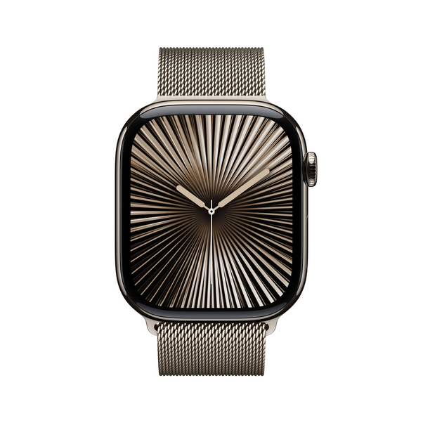 Sie sehen das Produktbild 04 von Apple Watch Series 10 GPS + Cellular, Titan natur, 46mm mit Milanaise-Armband, natur - M/L> Apple Watch Series 10 GPS + Cellular, Titan natur, 46mm mit Milanaise-Armband, natur - M/L>