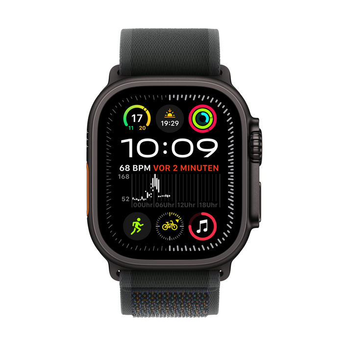 Apple Watch Ultra 2 GPS + Cellular, Titan schwarz, 49mm mit Trail-Armband, schwarz - M/L&gt;
