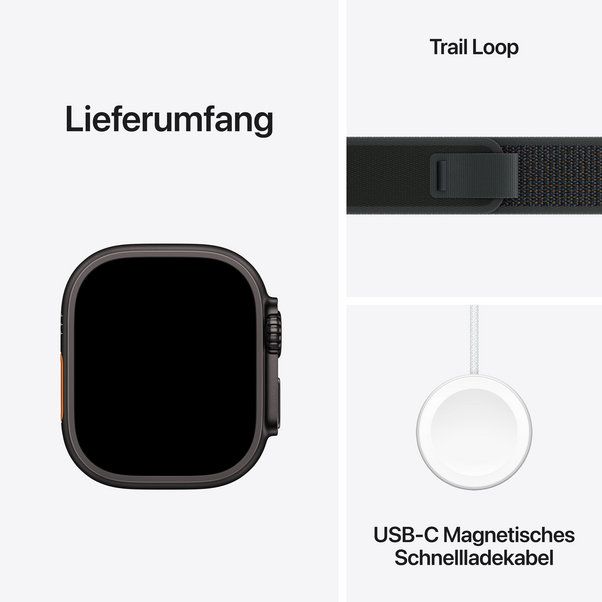 Apple Watch Ultra 2 GPS + Cellular, Titan schwarz, 49mm mit Trail-Armband, schwarz - M/L>