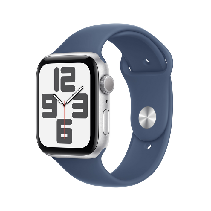 Apple Watch SE GPS, Aluminium silber, 44mm mit Sportarmband, denim - S/M>