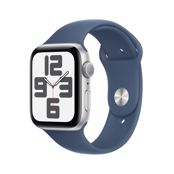 Apple Watch SE GPS, Aluminium silber, 44mm mit Sportarmband, denim - S/M>