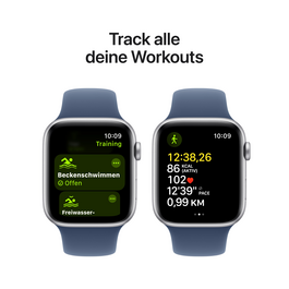 Apple Watch SE GPS, Aluminium silber, 44mm mit Sportarmband, denim - S/M>