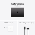 MacBook Pro 14" mit M4 Pro Chip, 12-Core CPU und 16-Core GPU, 24GB, 512GB SSD, space schwarz>