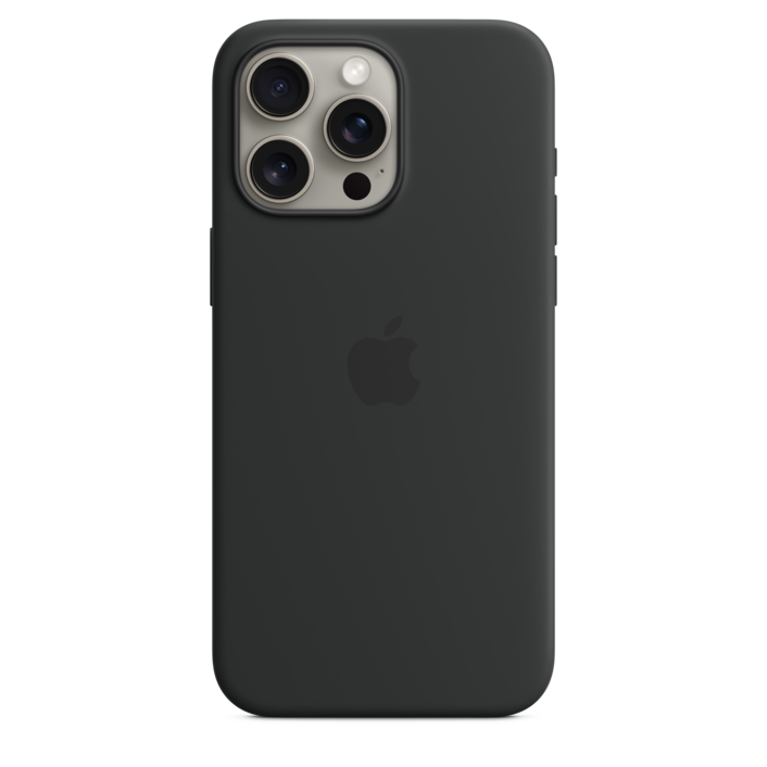 Apple iPhone 15 Pro Max Silikon Case mit MagSafe, schwarz>