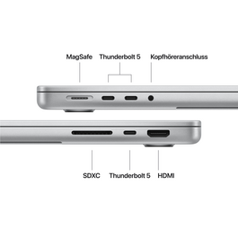 MacBook Pro 14" mit M5 Pro chip, 18-core CPU und 20-core GPU, 24GB, 2TB SSD, Silber