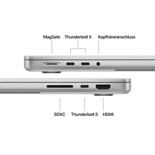 14" MacBook Pro: Apple M5 Max Chip mit 18‑Core CPU und 32‑Core GPU, 2 TB SSD - Silber