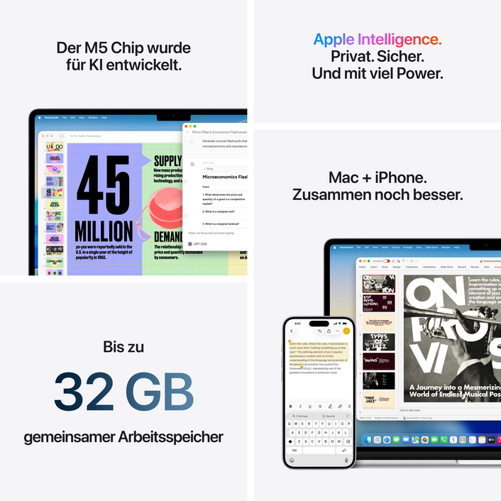 MacBook Air 15" mit M5 chip, 10-core CPU und 10-core GPU, 16GB, 1TB SSD, Mitternacht