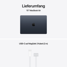 MacBook Air 15" mit M5 chip, 10-core CPU und 10-core GPU, 16GB, 1TB SSD, Mitternacht