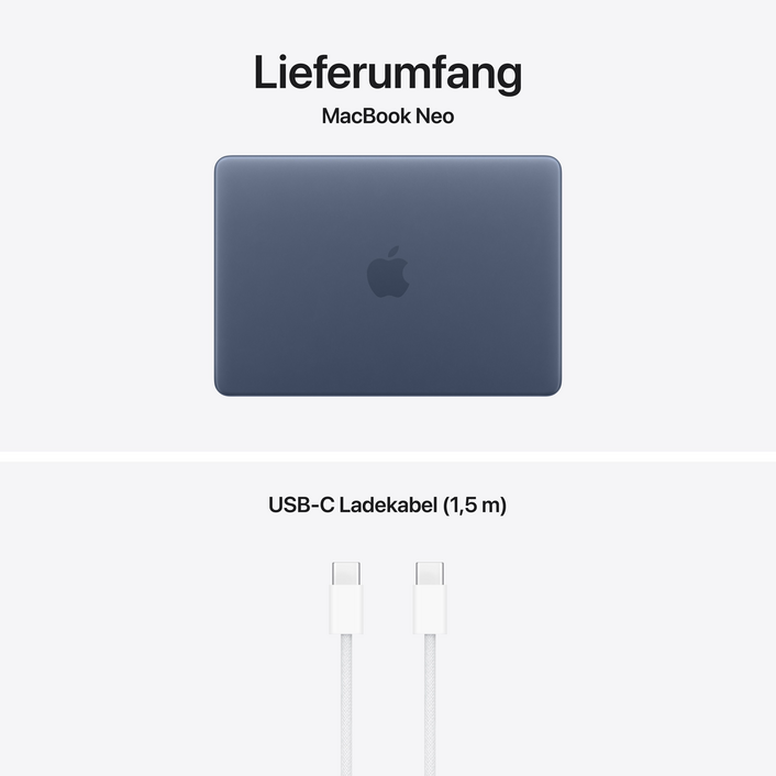 MacBook Neo 13" mit A18 Pro chip, 6-core CPU und 5-core GPU, 8GB, 512GB SSD, Touch ID, Indigo