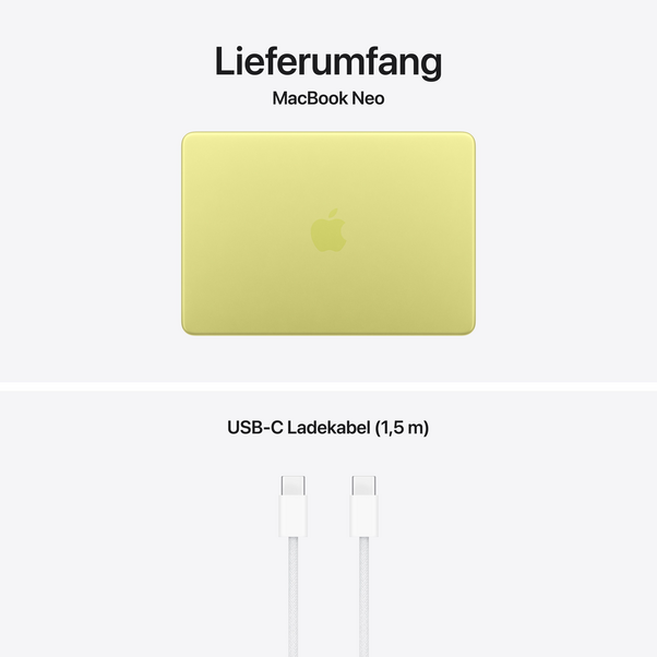 MacBook Neo 13" mit A18 Pro chip, 6-core CPU und 5-core GPU, 8GB, 512GB SSD, Touch ID, Citrus