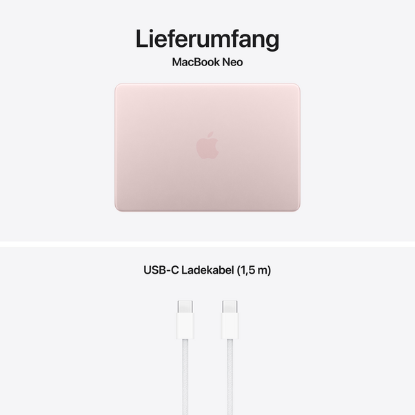 MacBook Neo 13" mit A18 Pro chip, 6-core CPU und 5-core GPU, 8GB, 256GB SSD, Blush