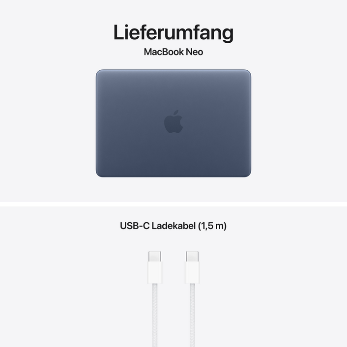 MacBook Neo 13" mit A18 Pro chip, 6-core CPU und 5-core GPU, 8GB, 256GB SSD, Indigo