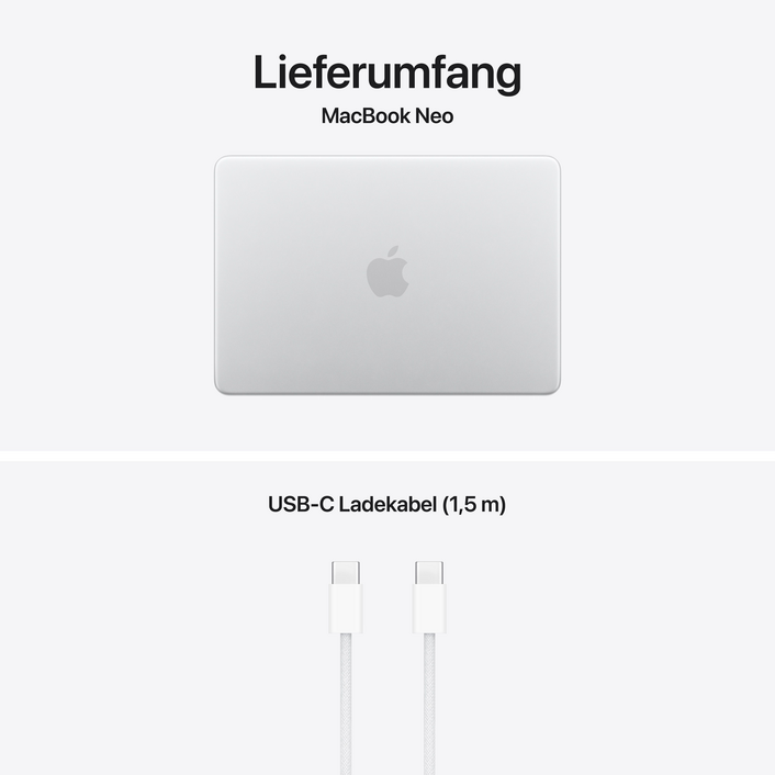 MacBook Neo 13" mit A18 Pro chip, 6-core CPU und 5-core GPU, 8GB, 256GB SSD, Silber
