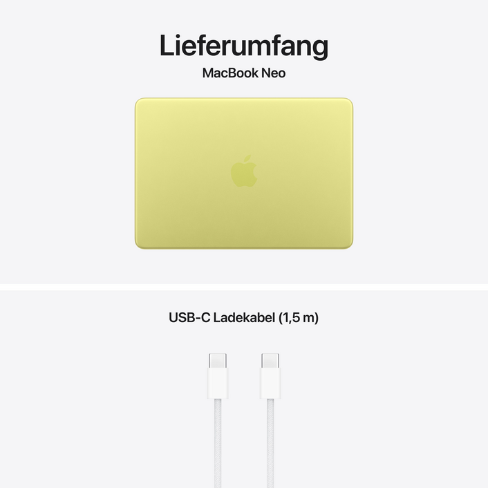 MacBook Neo 13" mit A18 Pro chip, 6-core CPU und 5-core GPU, 8GB, 256GB SSD, Citrus