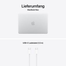 MacBook Neo 13" mit A18 Pro chip, 6-core CPU und 5-core GPU, 8GB, 512GB SSD, Touch ID, Silber
