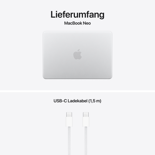 MacBook Neo 13" mit A18 Pro chip, 6-core CPU und 5-core GPU, 8GB, 512GB SSD, Touch ID, Silber
