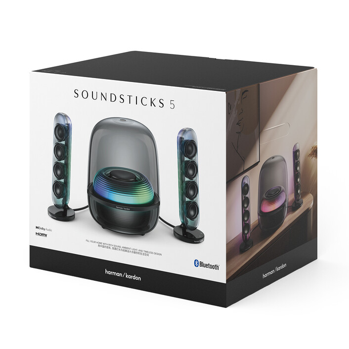 Harman/Kardon Soundsticks 5, 2.1-Kanal-Bluetooth-Lautsprecher mit HDMI und Beleuchtung, schwarz