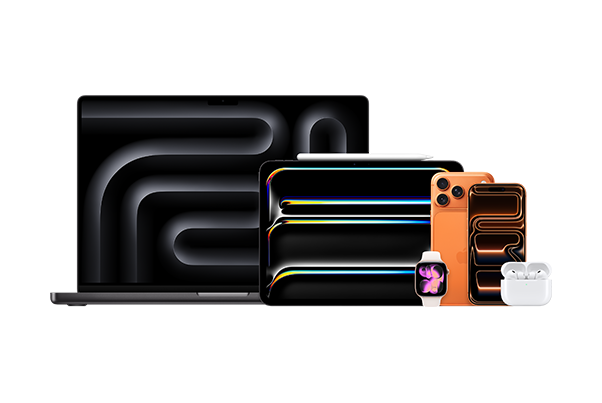 Multi-Product-Bild: MacBook Pro 16-in, iPad Pro 11-in, Apple Pencil Pro, Apple Watch Series 11, iPhone 17 Pro Max, iPhone 17 Pro und AirPods Pro 3