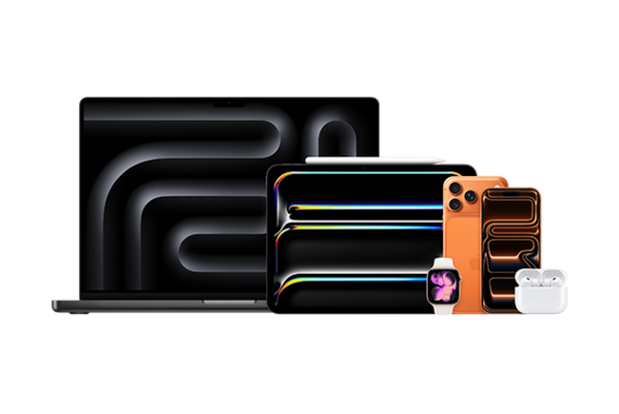 Multi-Product-Bild: MacBook Pro 16-in, iPad Pro 11-in, Apple Pencil Pro, Apple Watch Series 11, iPhone 17 Pro Max, iPhone 17 Pro und AirPods Pro 3