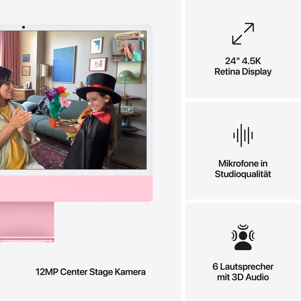 24" iMac mit Retina 4,5K Display: Apple M4 Chip mit 10‑Core CPU und 10‑Core GPU, 256 GB SSD - Rosé
