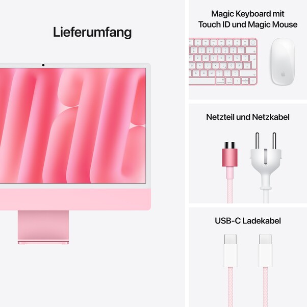 24" iMac mit Retina 4,5K Display: Apple M4 Chip mit 10‑Core CPU und 10‑Core GPU, 256 GB SSD - Rosé