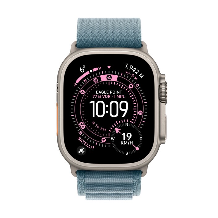 Apple Watch Ultra 3 GPS + Cellular, 49 mm Titangehäuse Natur, Alpine Loop Hellblau - Small