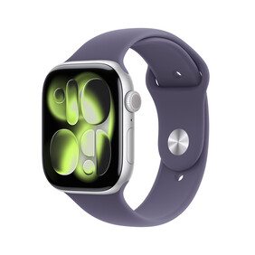 Apple Watch Series 11 GPS, 46 mm Aluminiumgehäuse Silber, Sportarmband Nebelviolett - M/L
