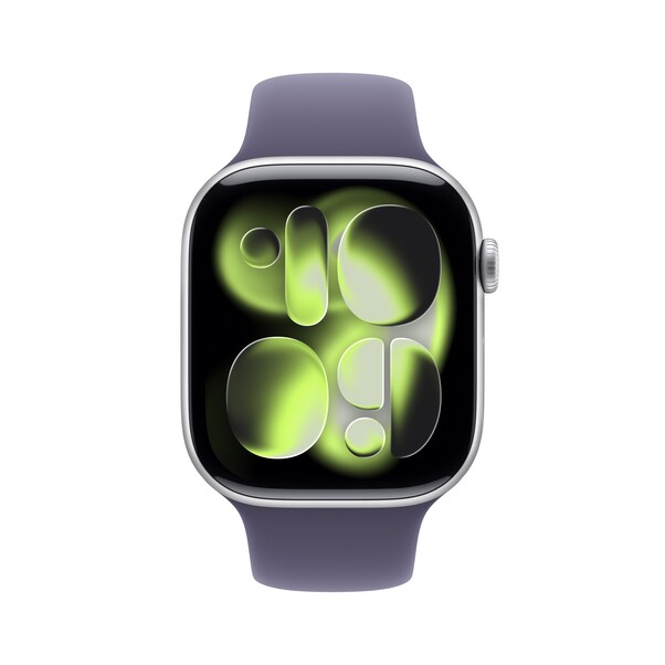 Apple Watch Series 11 GPS, 46 mm Aluminiumgehäuse Silber, Sportarmband Nebelviolett - M/L