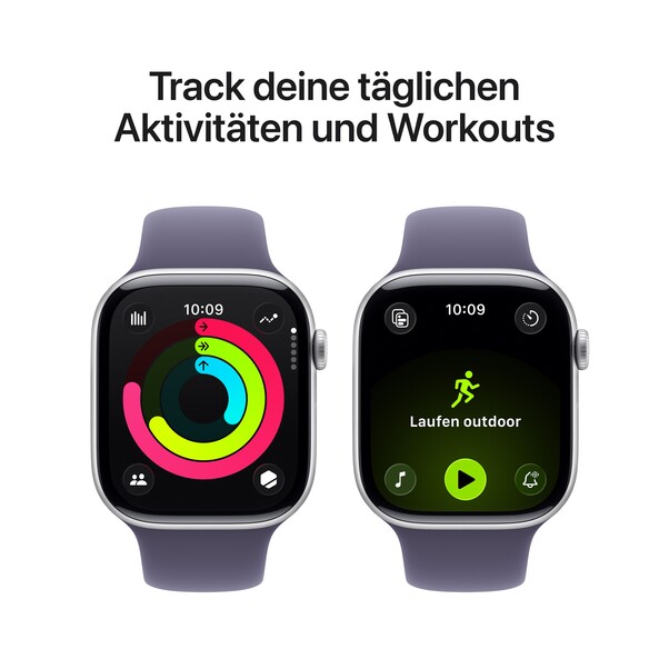 Apple Watch Series 11 GPS, 46 mm Aluminiumgehäuse Silber, Sportarmband Nebelviolett - M/L