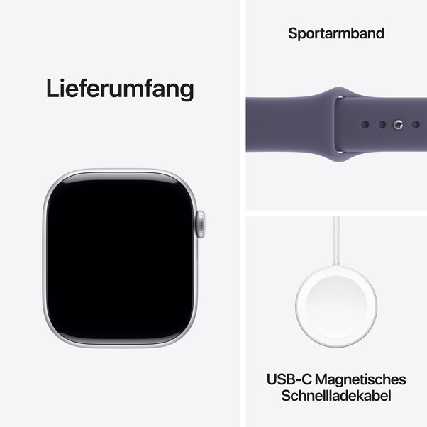 Apple Watch Series 11 GPS, 46 mm Aluminiumgehäuse Silber, Sportarmband Nebelviolett - M/L