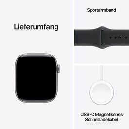 Apple Watch Series 11 GPS + Cellular, 42 mm Aluminiumgehäuse Space Grau, Sportarmband Schwarz - M/L