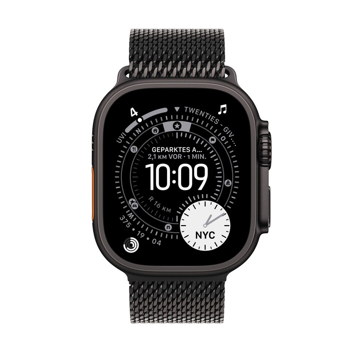 Apple Watch Ultra 3 GPS + Cellular, 49 mm Titangehäuse Schwarz, Milanaise Armband Titan Schwarz - Small