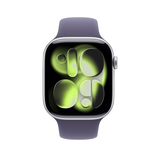 Apple Watch Series 11 GPS + Cellular, 46 mm Aluminiumgehäuse Silber, Sportarmband Nebelviolett - S/M