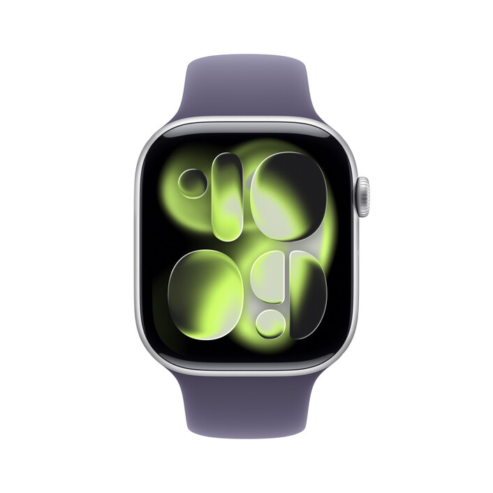 Sie sehen das Produktbild 02 von Apple Watch Series 11 GPS + Cellular, 46 mm Aluminiumgehäuse Silber, Sportarmband Nebelviolett - S/M Apple Watch Series 11 GPS + Cellular, 46 mm Aluminiumgehäuse Silber, Sportarmband Nebelviolett - S/M