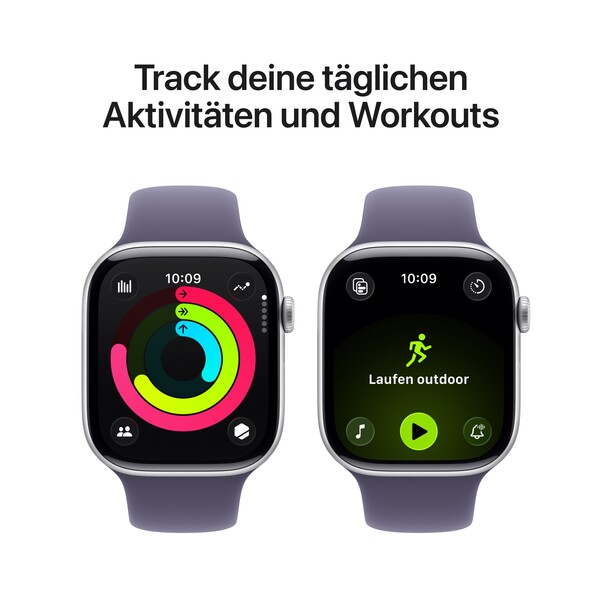 Apple Watch Series 11 GPS + Cellular, 46 mm Aluminiumgehäuse Silber, Sportarmband Nebelviolett - S/M