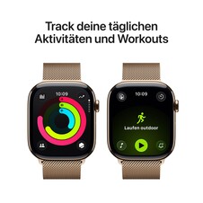 Sie sehen das Produktbild 04 von Apple Watch Series 11 GPS + Cellular, 46 mm Titangehäuse Gold, Milanaise Armband Gold - M/L Apple Watch Series 11 GPS + Cellular, 46 mm Titangehäuse Gold, Milanaise Armband Gold - M/L