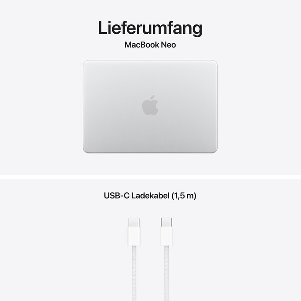 13" MacBook Neo: Apple A18 Pro Chip mit 6‑core CPU und 5‑core GPU, Magic Keyboard, 256 GB SSD - Silber