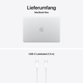 13" MacBook Neo: Apple A18 Pro Chip mit 6‑core CPU und 5‑core GPU, Magic Keyboard, 256 GB SSD - Silber